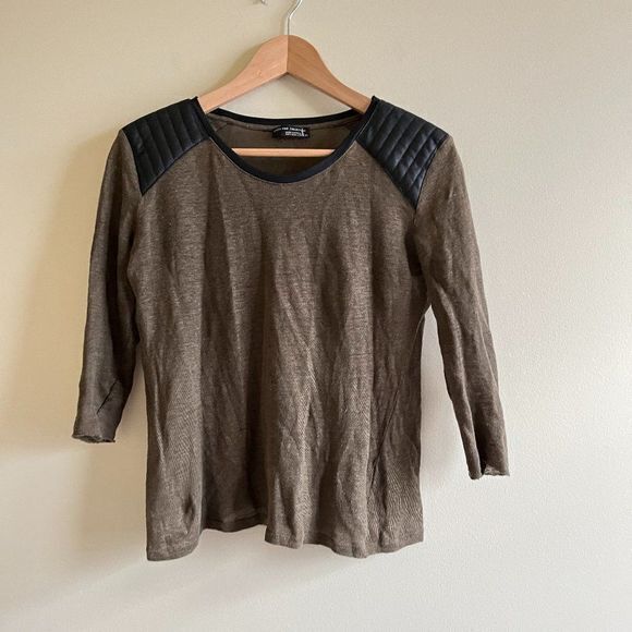 Zara W & B Collection 100% linen top faux‎ leather quilted shoulders Wome… - Picture 1 of 4